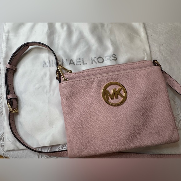 NWOT Michael Kors Double Zip Pink Leather Crossbody - Picture 16 of 17